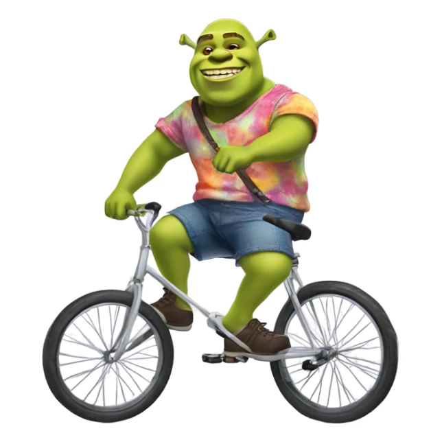shrek wearing a tye dye shirt riding a unicycle  sticker