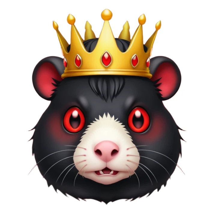black guinea pig with glowing red eyes, sinister expression, demon crown, emoji style sticker