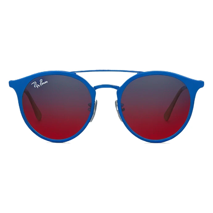 dark red  ray ban round metal sunglasses  with blue frame front view  sticker