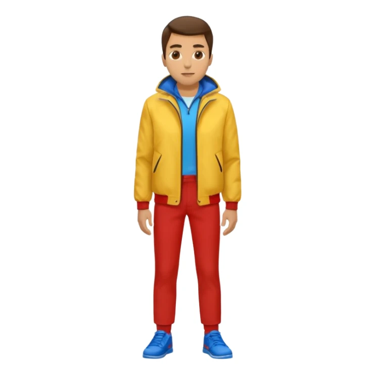 un hombre con: yellow jacket, red pants and blue shoes sticker