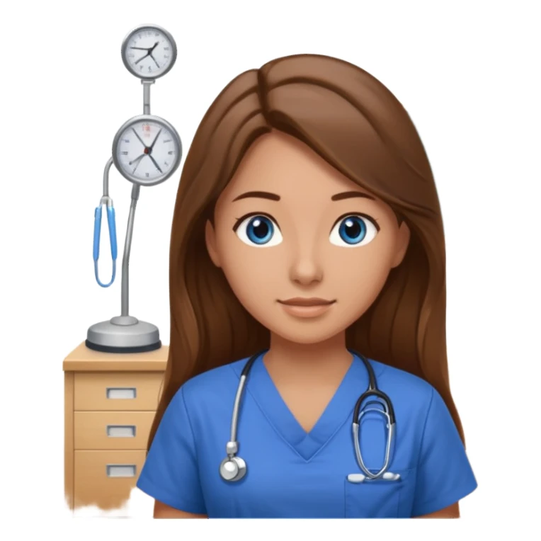 pretty female nursing student with long brown hair, blue eyes inside a classroom at university sticker