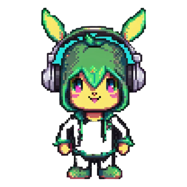 Sprunki character from Incredibox, pixel art mascot with headphones sticker