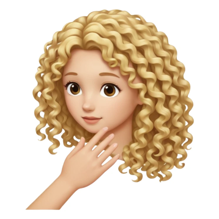 back view of a hand gently touching blonde curly hair sticker