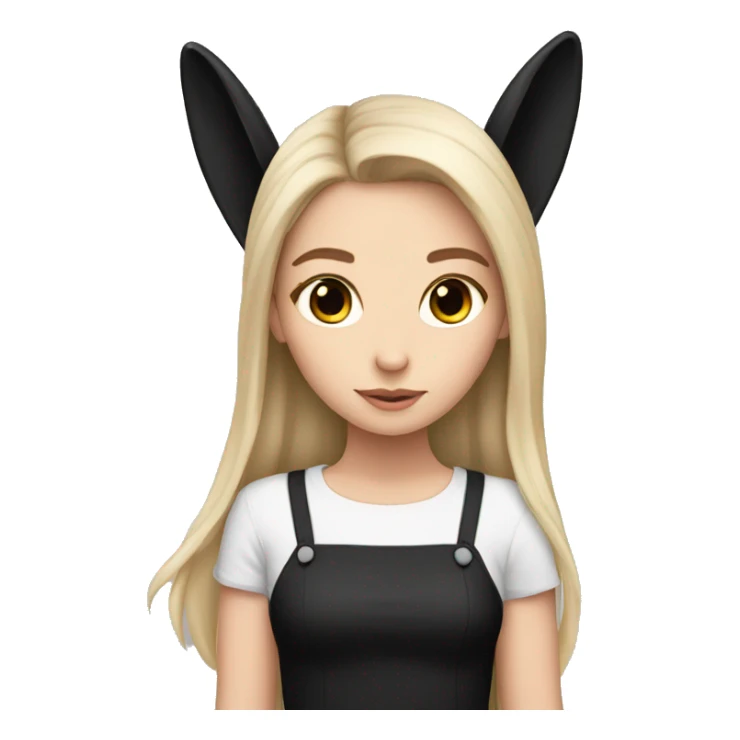 a white girl with black long hair with black bunny ears sticker