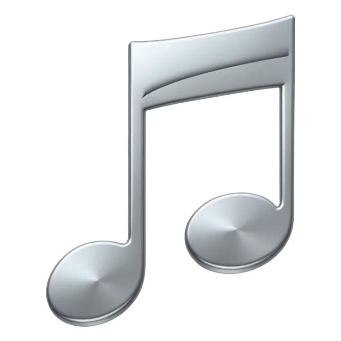Minimal emoji icon of a single metallic silver music note, clean shape, smooth edges sticker