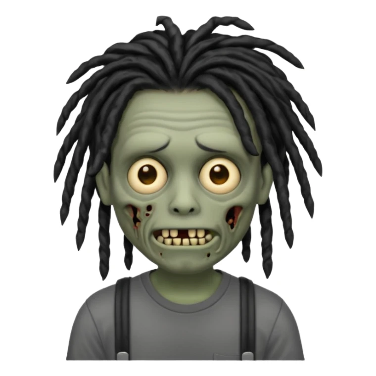 memoji iphone zombie with black dreads black tee and braces sticker