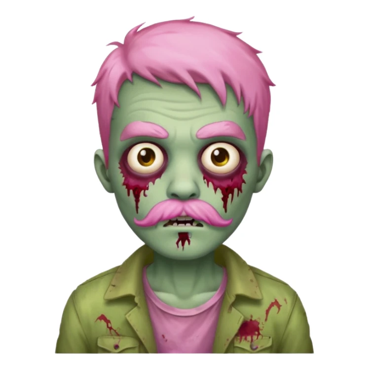 young zombie with pink mustache sticker