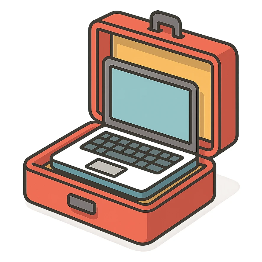 laptop inside a suitcase sticker