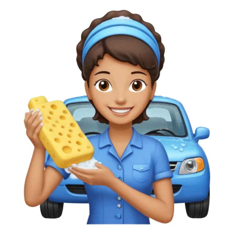 car washer woman with car  sticker