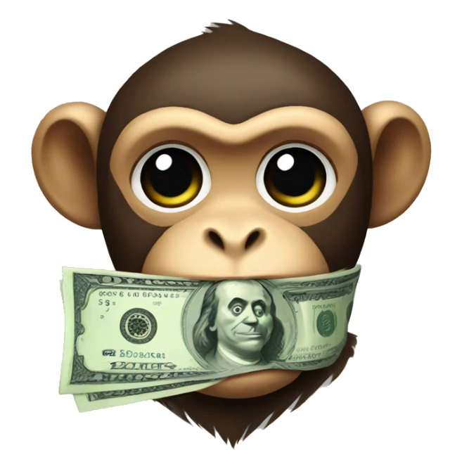 monkey with a bandana around its head hold money sticker