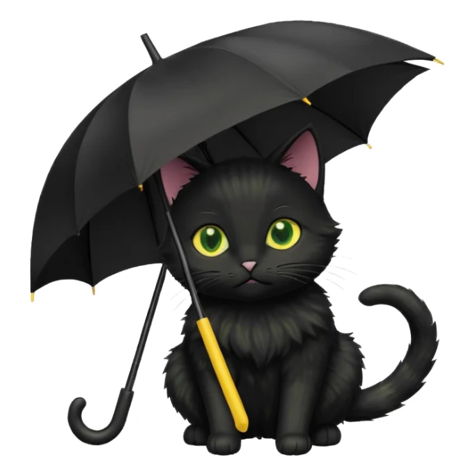 black cat is holding a yellow umbrella. sticker