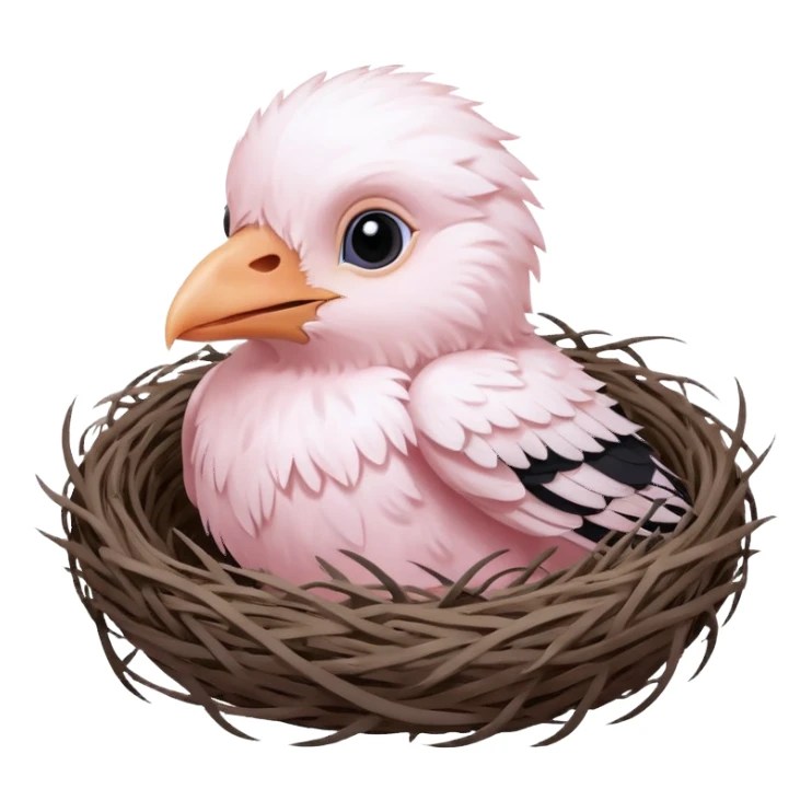 albino baby crow in nest sticker