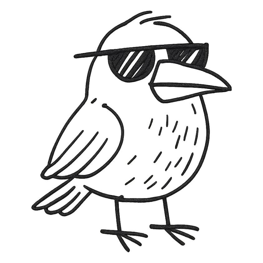 black bird with sunglasses and orange beak sticker