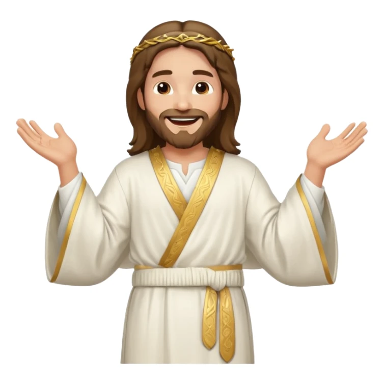 my workmate accidentally misspelled "Jesus christ" as "Jesbus christ", make an emoji of jesus with his hands on his hips, making a face as if he's laughing at how silly someone is sticker