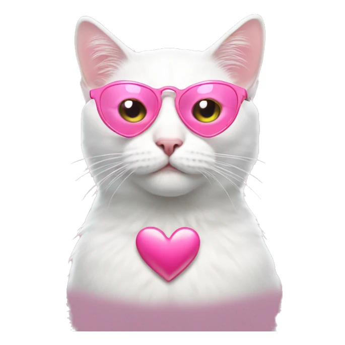cool white cat wearing pink heart shaped glasses sticker