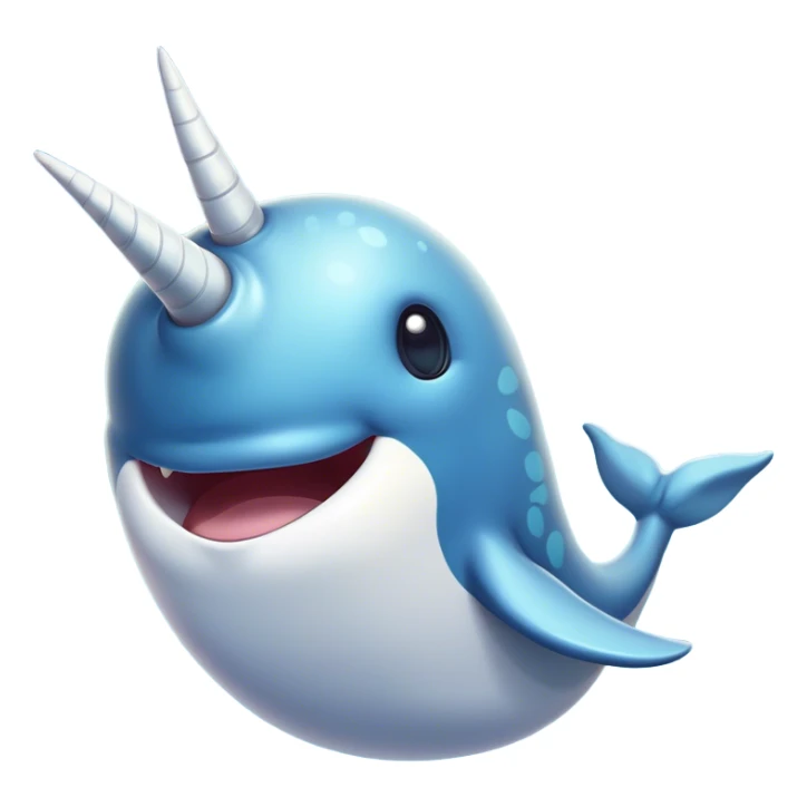 Cinematic Comical Narwhal Portrait Emoji, Head tilted dramatically with an exaggeratedly shocked expression, featuring a streamlined body with a prominently spiraled tusk and wide, comically expressive eyes brimming with disbelief, Simplified yet hilariously expressive features, highly detailed, glowing with a slightly sassy glow, high shine, dramatic yet playful, stylized with an air of quirky oceanic attitude, bright and endearing, soft glowing outline, capturing the essence of a meme-worthy narwhal that appears ready to side-eye its way into internet fame instantly! sticker