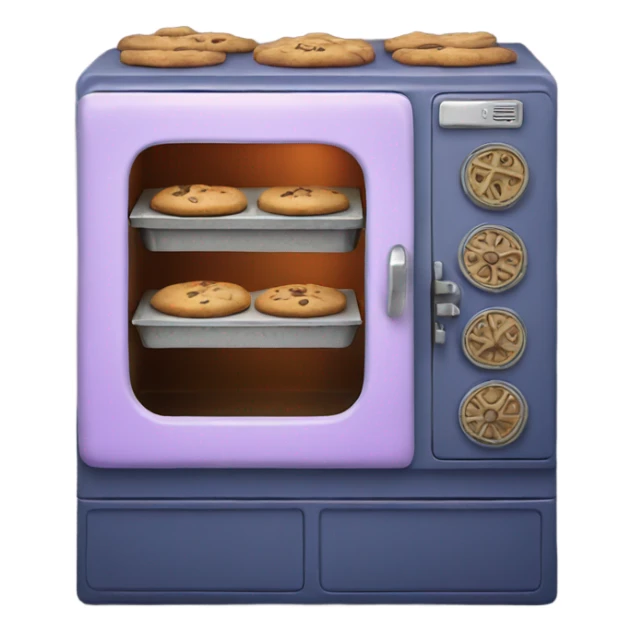 Realistic vintage  navy light purple oven with cookies baking inside of it. sticker