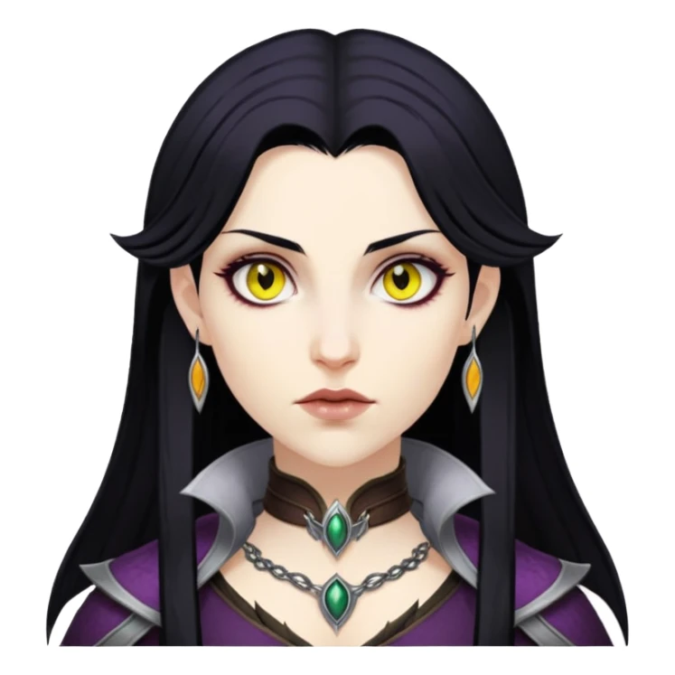 Morrigan from Dragon Age with long black hair and yellow eyes sticker