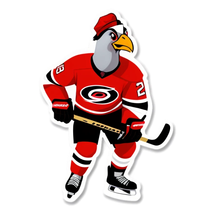 Pigeon playing hockey for the Carolina hurricanes sticker