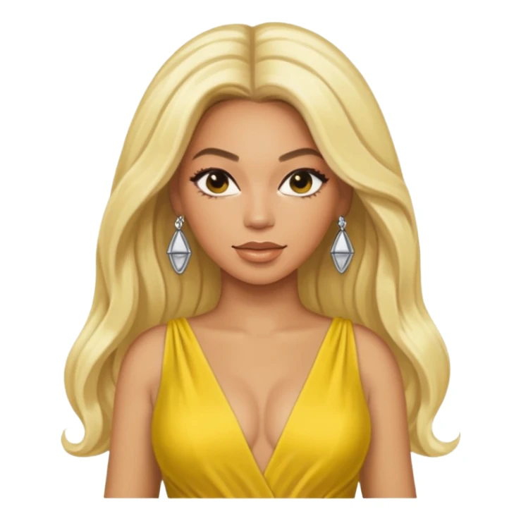 Beyonce with long platinum blonde hair, yellow outfit sticker