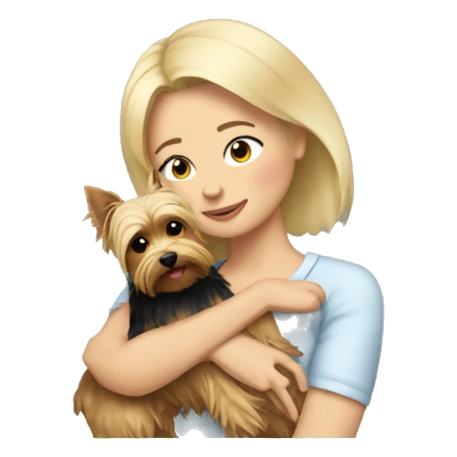 Blonde woman cuddling with Yorkie sticker