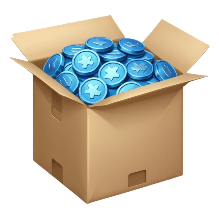 blue coins credit in a package sticker