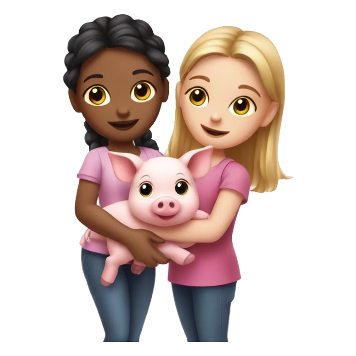 2 Girls with cute Piglet sticker