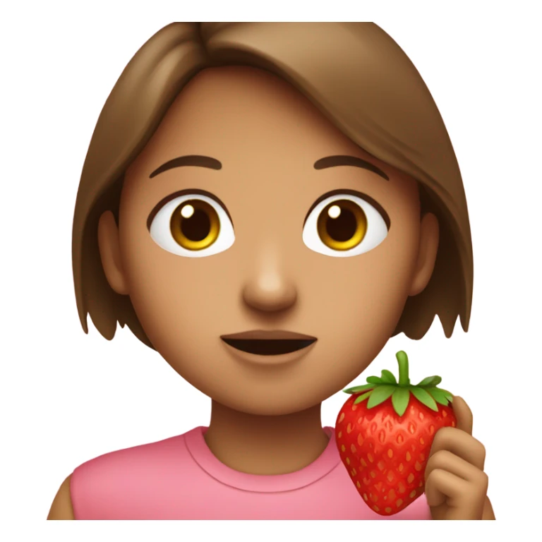 A girl with brown hair eating a strawberry  sticker