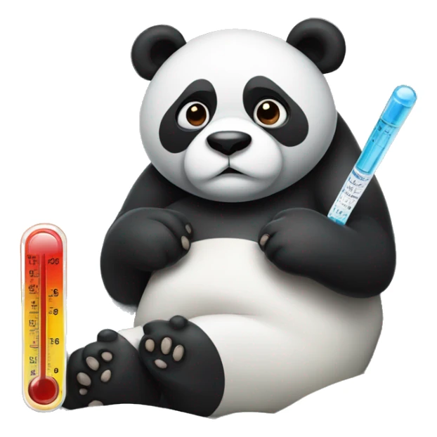 Ill Panda with fever Thermometer in mouth laying in bed sticker