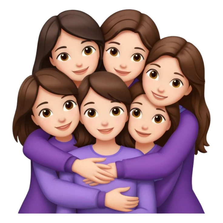 Five happy girls brunette and white races huggings  sticker