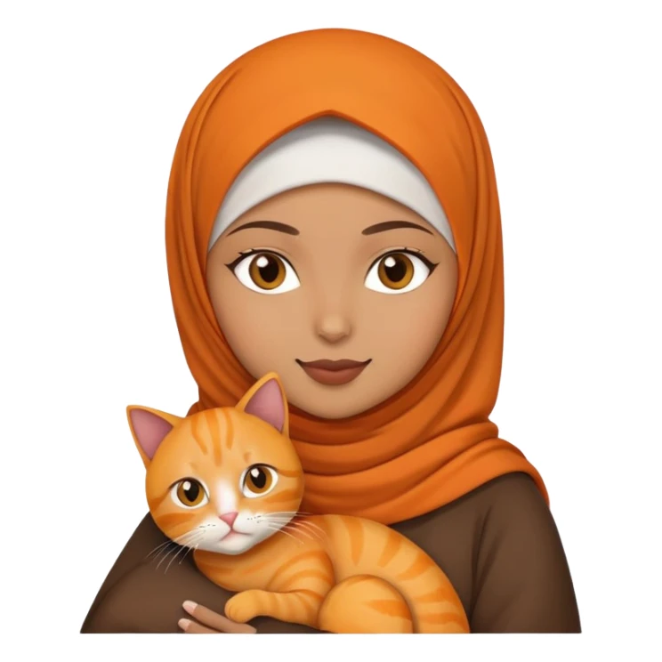 brown muslim woman holding an orange cat sticker