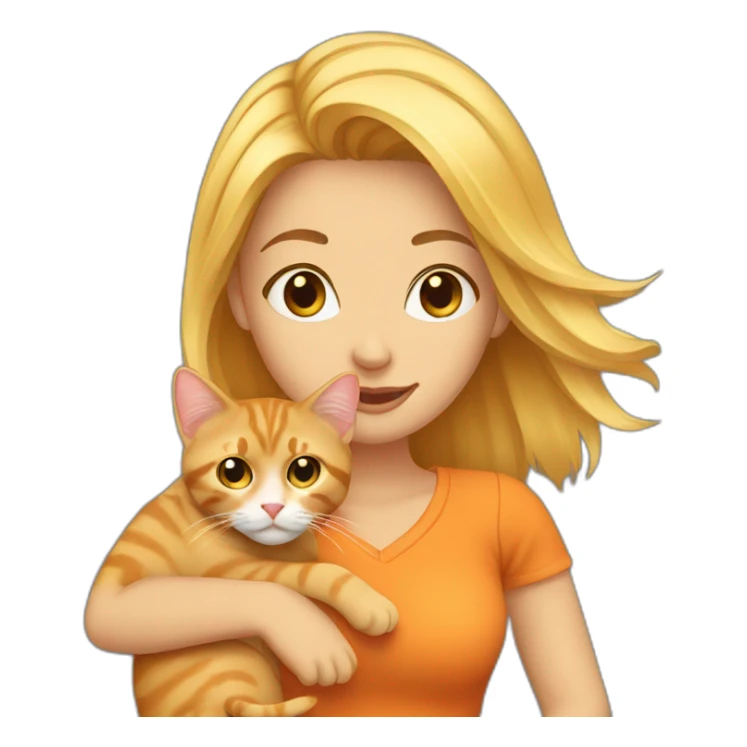 Blond woman holding an orange tabby cat sticker