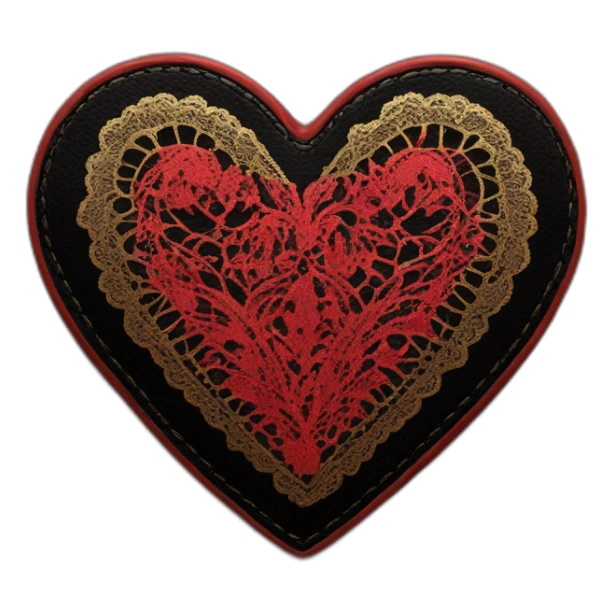 red lace on black leather heart with gold border sticker