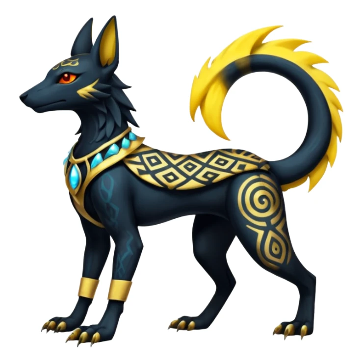 Scarred marked patterned randomly Anubis-Umbreon-Salandit-Luxray-Fakémon-fusion-animal-creature, full body  sticker