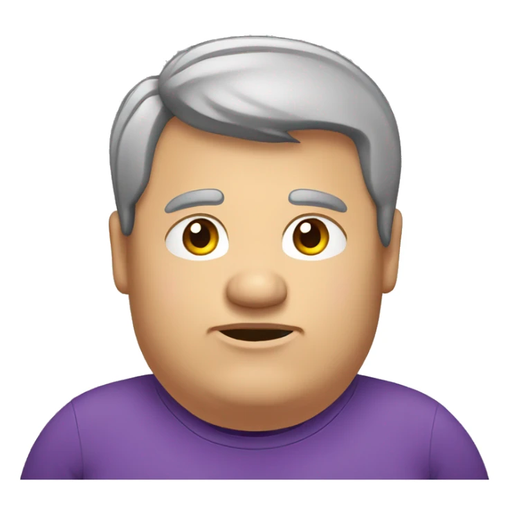 obese man, receding grey hair, purple t shirt sticker