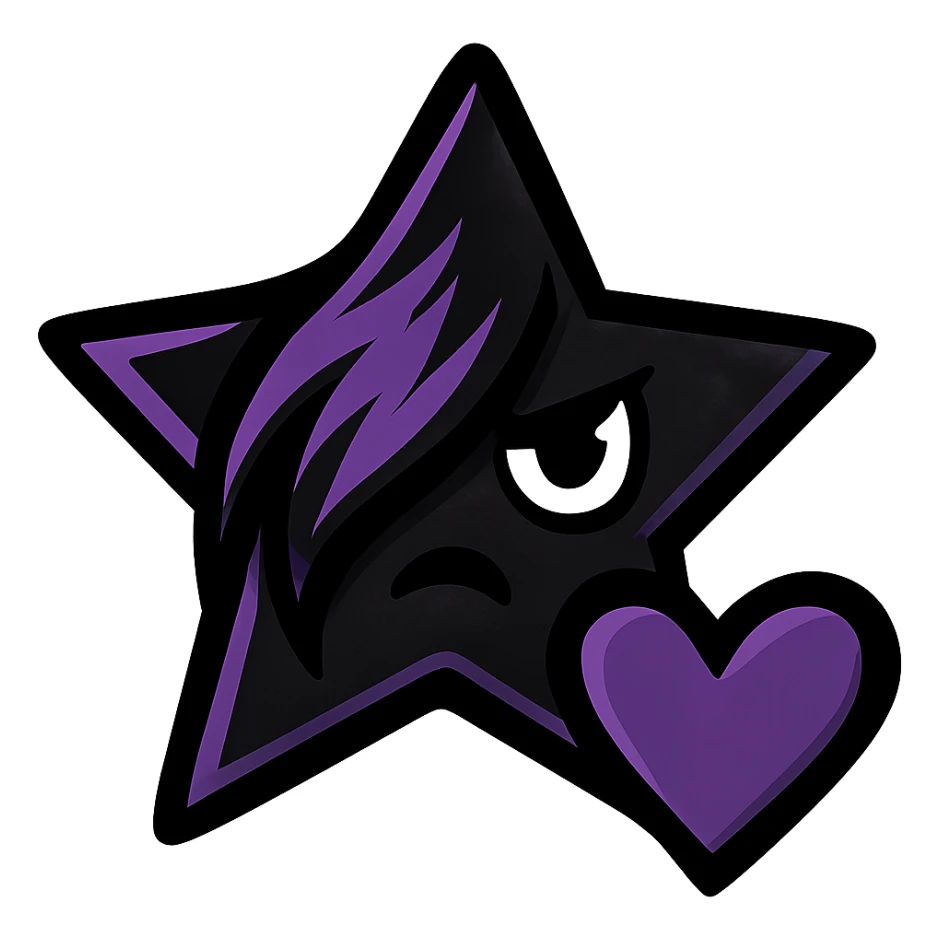 emo star with a heart, black and purple, expressive and stylish, no background sticker