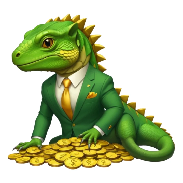 capitalist iguana in suit lying on coins sticker