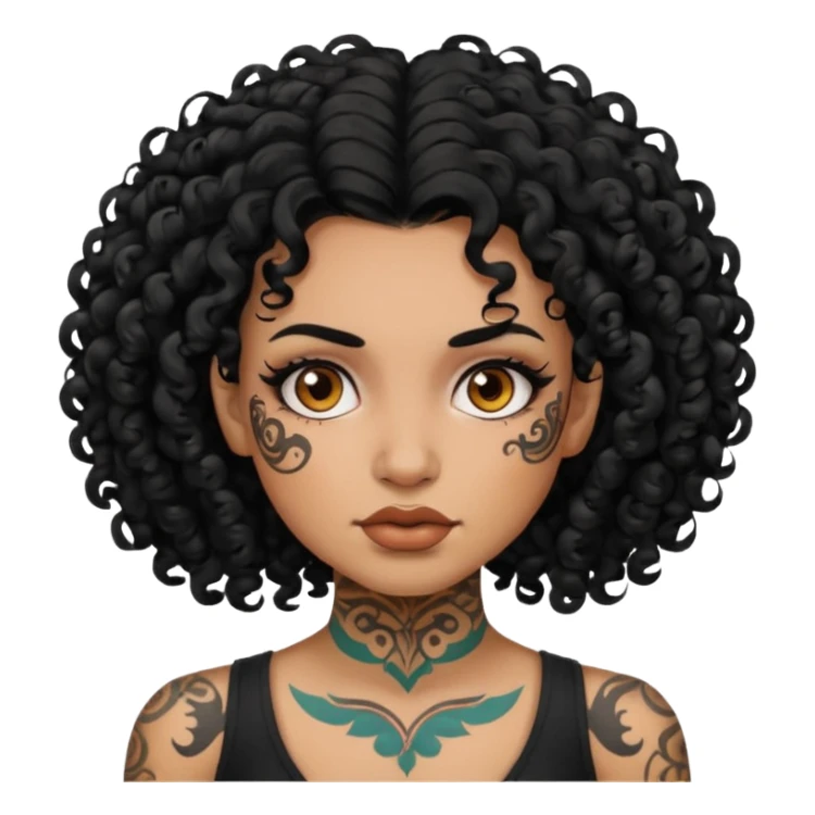 woman curly hair and heavy face tattoo sticker