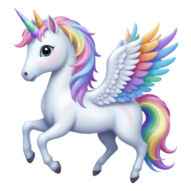 White Pegasus Unicorn with pastel rainbow wings and large dark emotional eyes sticker