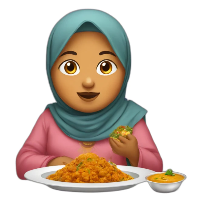 Fat Indian child wearing hijab and eating curry sticker