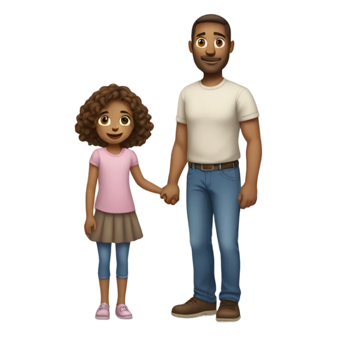 dad with blue eyes brown hair standing holding his young daughters hand sticker