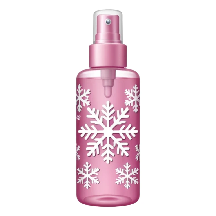 cynderical shaped pink body mist bottle with white snowflakes sticker
