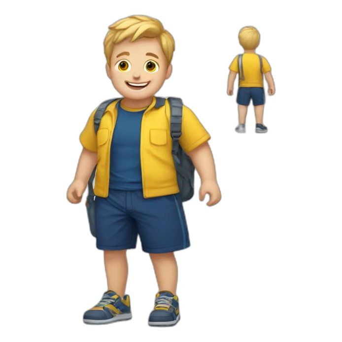 happy white kid with yellow shirt and dark blue shorts sticker