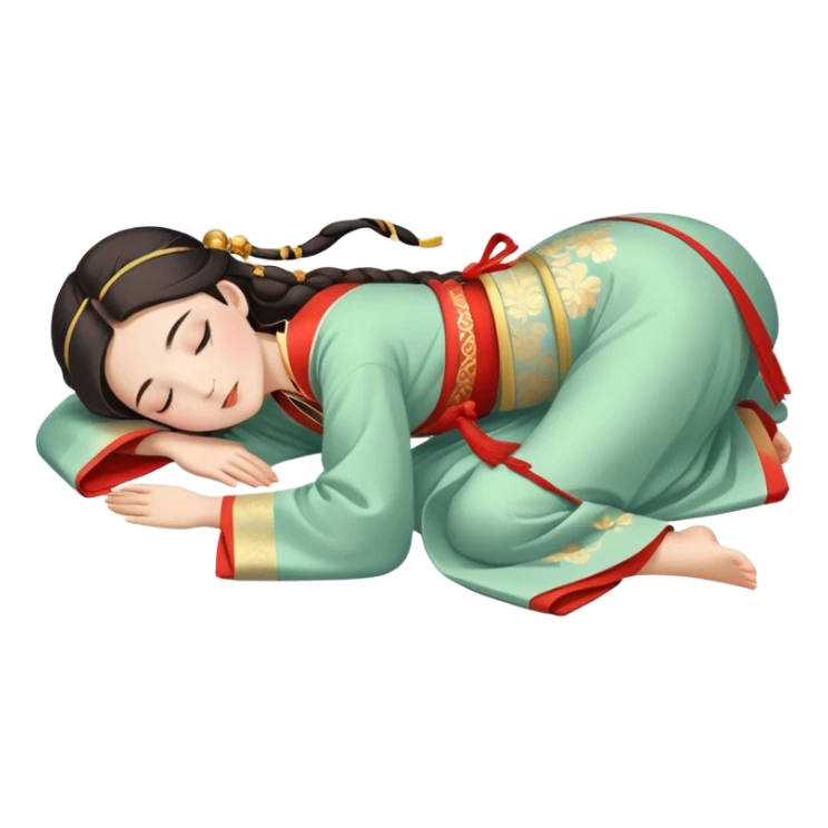 Beautiful girl in Hanfu lying on the ground sleeping sticker