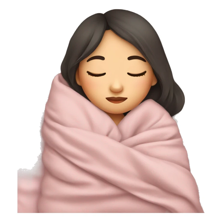 Asian girl sleeping in cozy blanket with pillow sticker