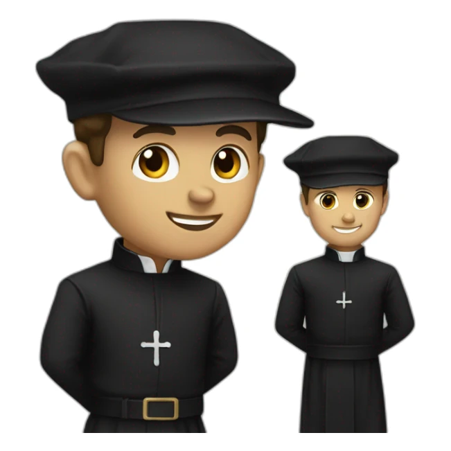 Don Bosco with a black priest suit and a cap sticker