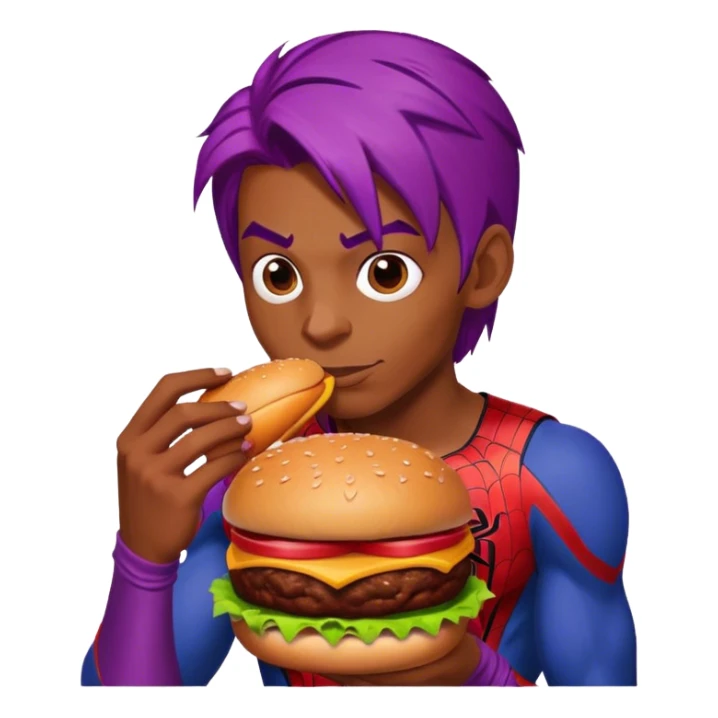 spider man eating burger puple hair sticker