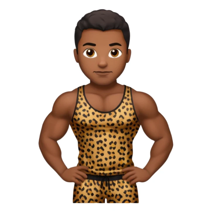 Handsome Black guy with brown skin tone, with muscular build, wearing black leapard print pajamas  sticker