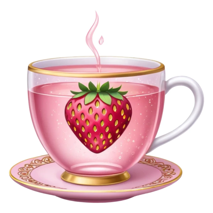 Pink sparkling tea cup with strawberry tea in it sticker