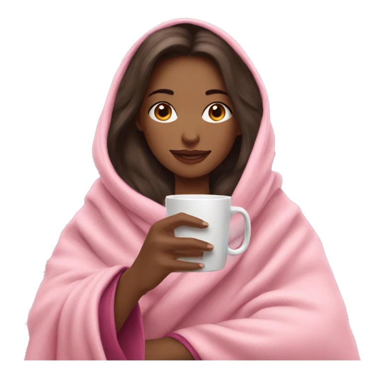 brunette girl in a pink blanket sipping coffee sticker